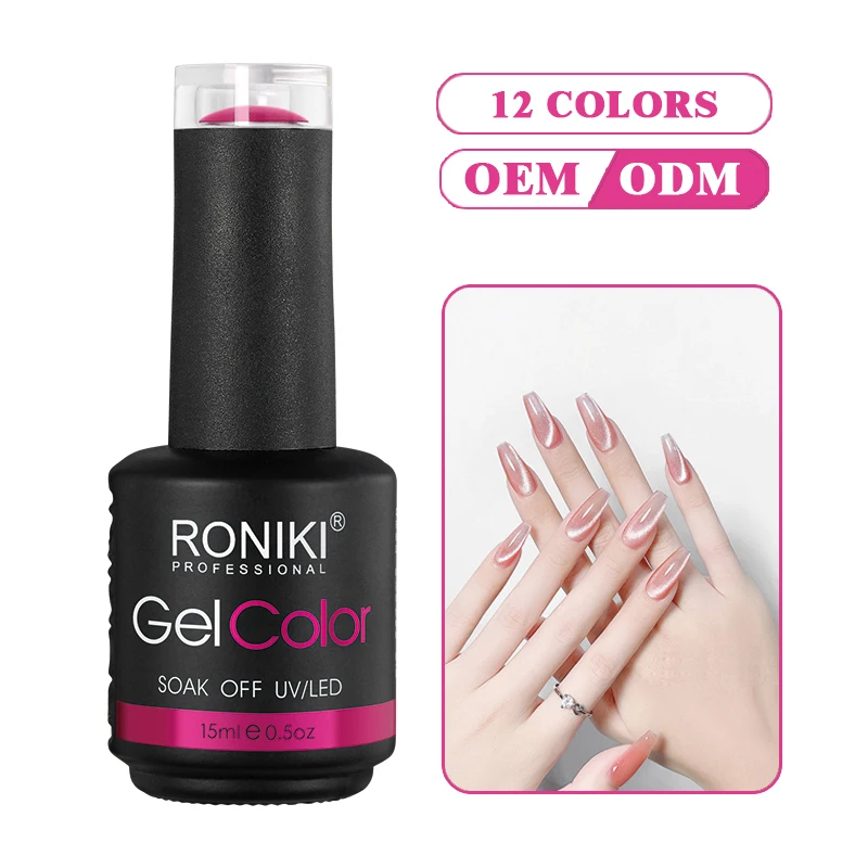 RONIKI 12 mixed color glitter fantasy sprite cat eye gel oem long lasting private label hema free uv gel nail polish