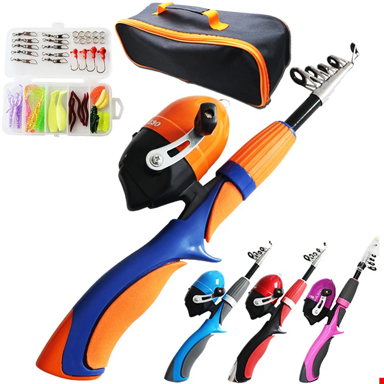 Fast delivery Kids Fishing Pole Set Telescopic Portable Lightweight Comfortable Grip Rod Kit With Reel Bait Box Fish Equipment
