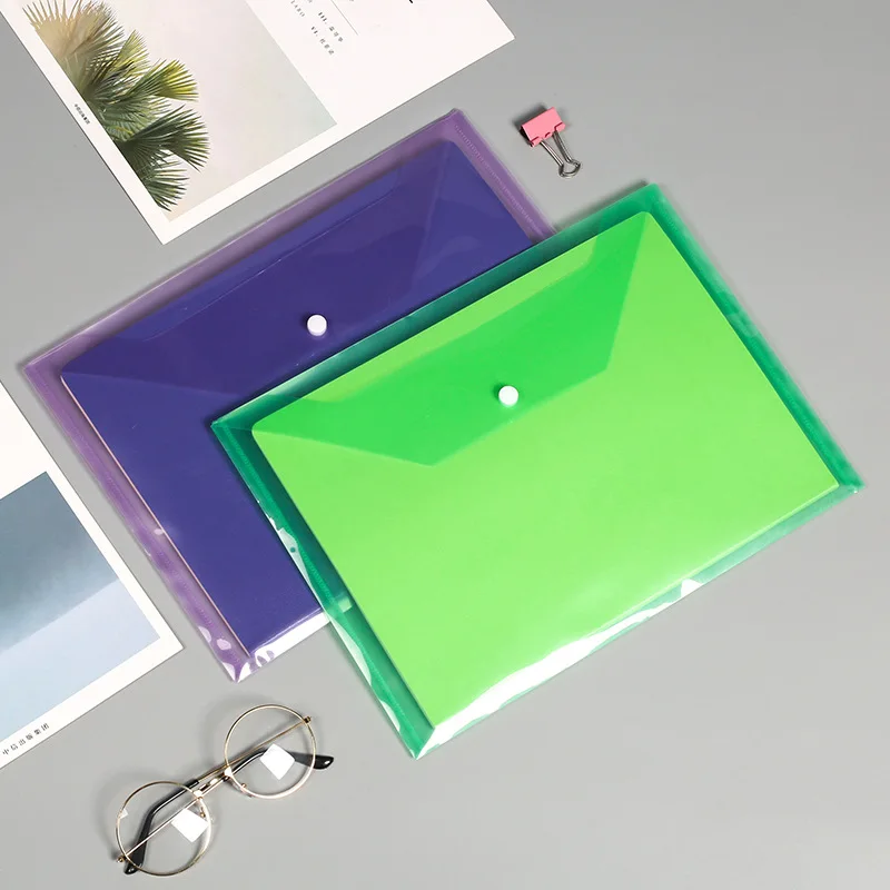 Colorful Business Adhesive Button A4 Size Plastic File Folder Magic Tape Clear Envelope Pp