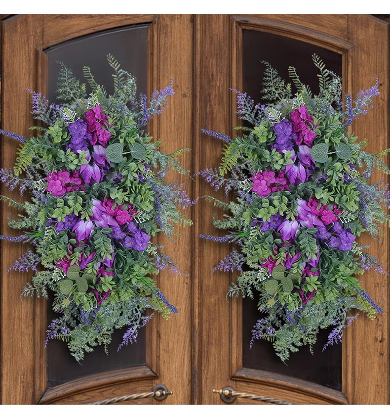 Purple tulip Door Hanging clove Tulip hyacinth hydrangea flower Colorful spring and summer garland home decor