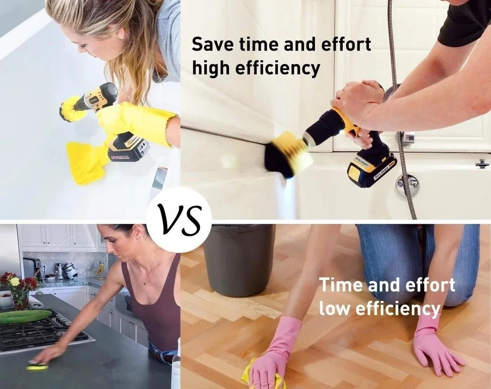 18Pcs Blue Car Drill Cleaning Brush Set Brush Attachments Set Scrub Pads Sponge Power Scrubber Brush with Extend Long Attachment