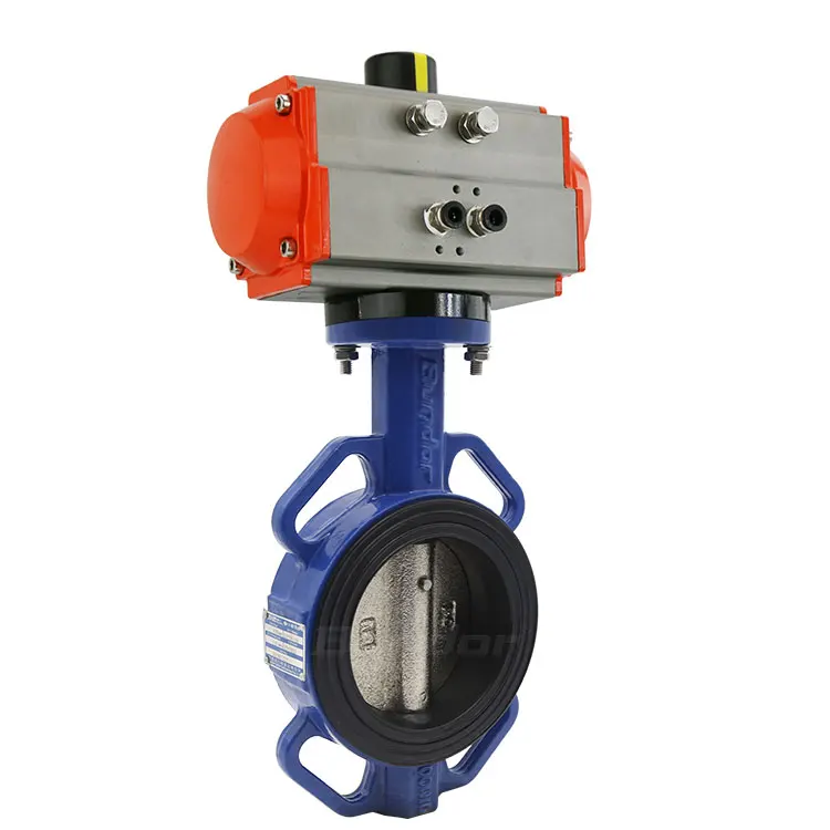 Bundor JIS 10K pn10 pn16 10inch gg25 cast iron ductile iron pneumatic actuator wafer type butterfly valve