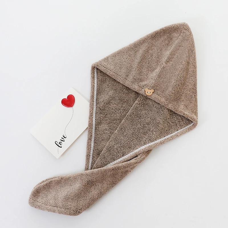 Wholesale Custom Gypsophila Shower Cap Women Adults Super Absorbent Quick Dry Coral Fleece Hair Towel PE Thermal Thickened