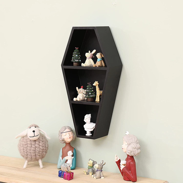 Лидер продаж, деревенский черный гроб, жуткий Готический настенный или настольный декор, домашняя плавающая деревянная полка