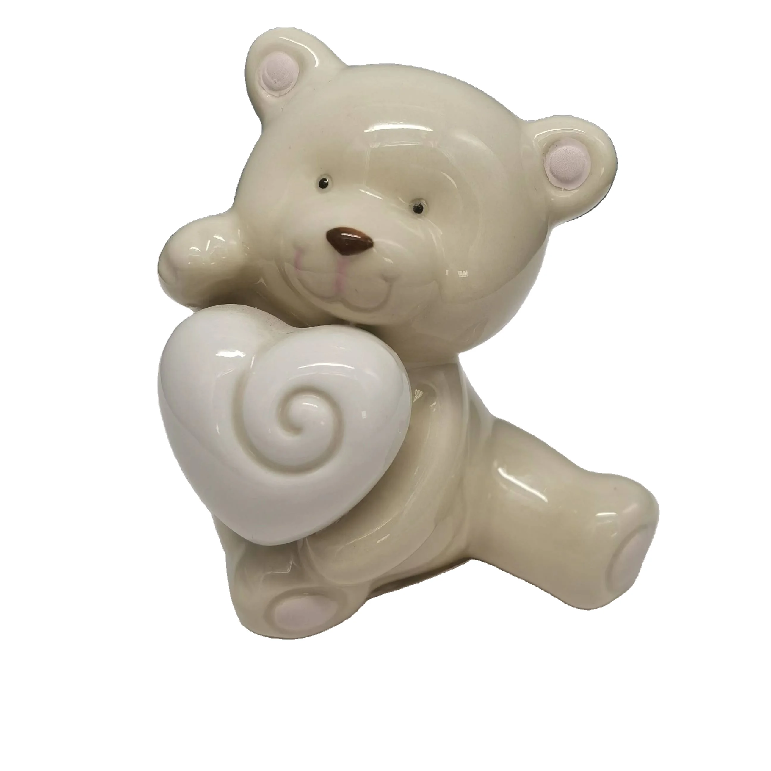 statue ceramic small bear with heart for sale porcelain craft folk art style