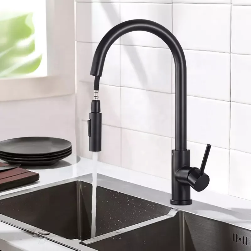 2022 Kitchen Faucet Water Tap Modern Kitchen Taps Brass Pull Out Sprayer Kitchen Mixer Sink Faucets Black Stainless Steel 304
