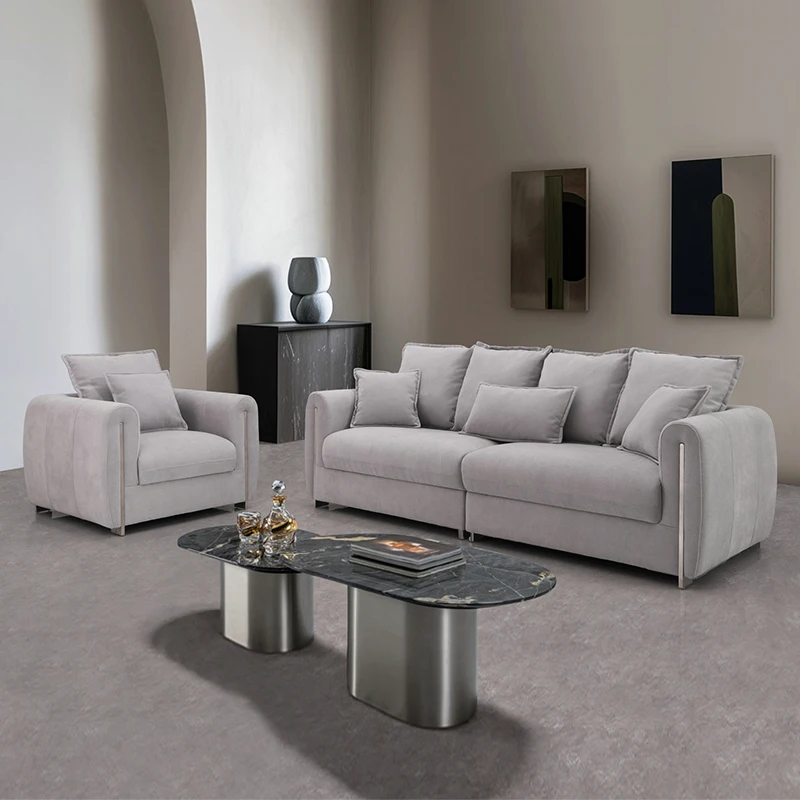 Factory Wholesale Customized European Modern Hotel Commercial Furniture Apartment Grey 1 2 Seat Velvet Fabric Couch Sofa Set