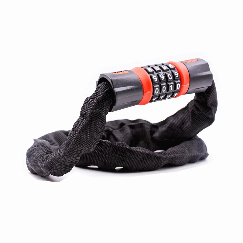 Bicycle/motorcycle code chain lock iron chain four digit codes safety lock with cloth cover OEM accepted