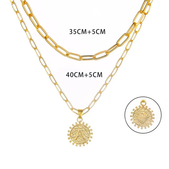 2021 Exquisite Long Chain Layered Initial Necklace for Women Simple Cute Round 26 Letter Pendant