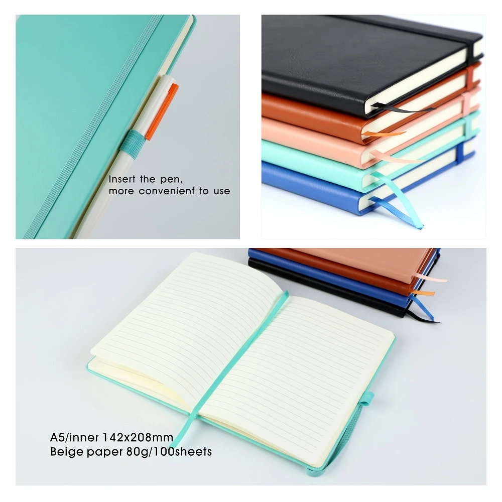 2025 2024  Red  Black Blue Planner Yearly calendar Printing A5 Custom Logo Pu Leather Hardcover Notebook Diary