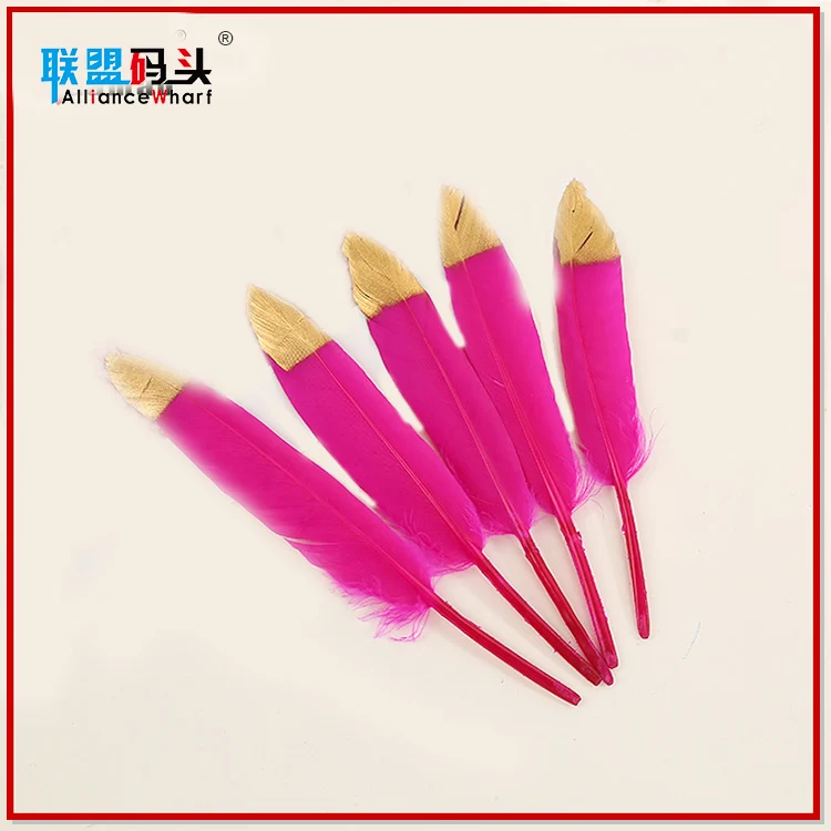 Cheap 10-15cm Goose Feather Jewelry Decorative Accessories Feather With Gold Painted Tips For Garment Hats Crafts Making