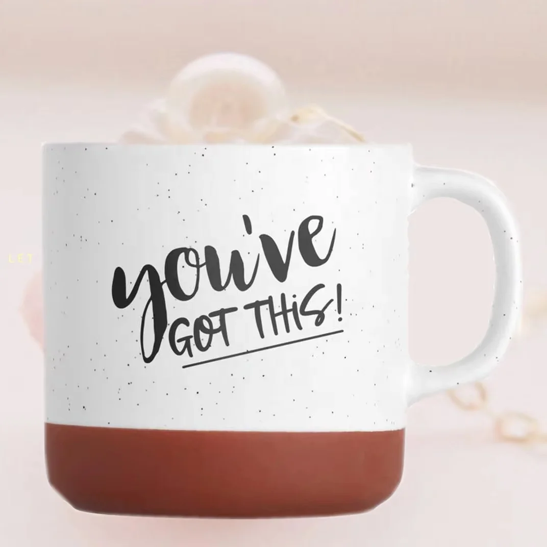 Hot-sale ceramic stoneware speckled two tone glazed with you got this printed coffee mug wholesale supplier cheap price