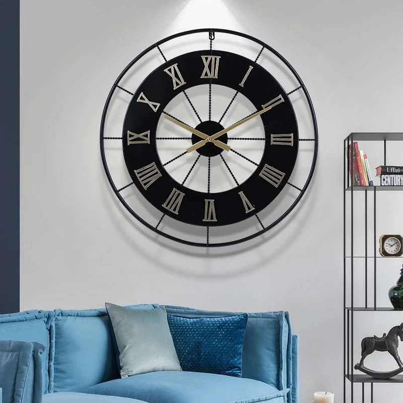 60*60cm Luxury modern cheap wall clock wall hanging creative iron art design clock timer restaurant wall decorative clock