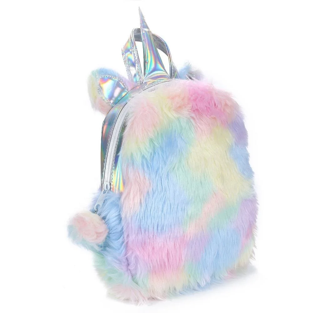 Soft Plush Crown Backpack Rainbow Glittering Backbag