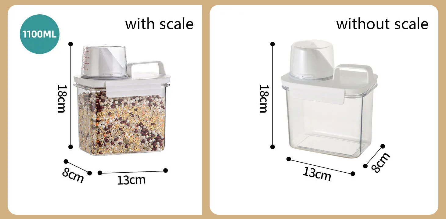 1100ml household storage jar with measuring cup, rice, grains and cereals, cat and dog food