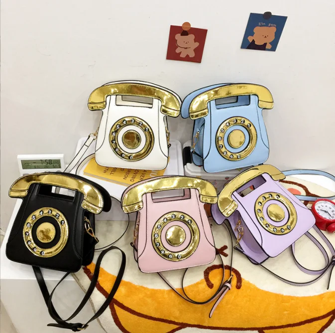 New Arrivals Call Me Tel Cutest Purse, Telephone Chain PU handbag phone bag