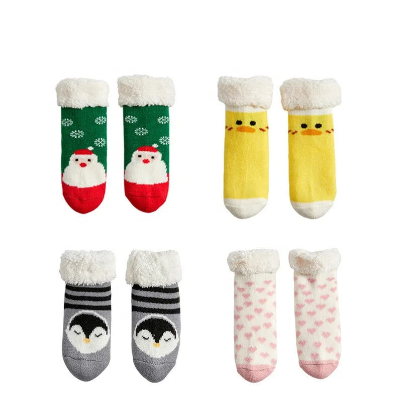 toddler kids children Christmas Winter knitted Warm fleece sherpa lining long Slipper Sock With Grips