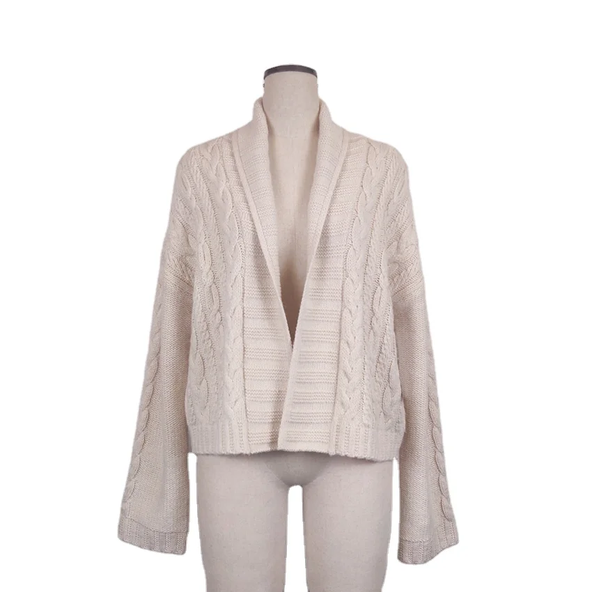 Oversized Knit y2k button striped pattern raw edge V neck  Jacquard Knitted Sweater Coat