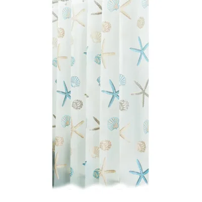 Quiki PEVA Shell Starfish  With 12pcs Curtain Hooks Rings Bathroom Waterproof Mildew Proof Shower Curtain