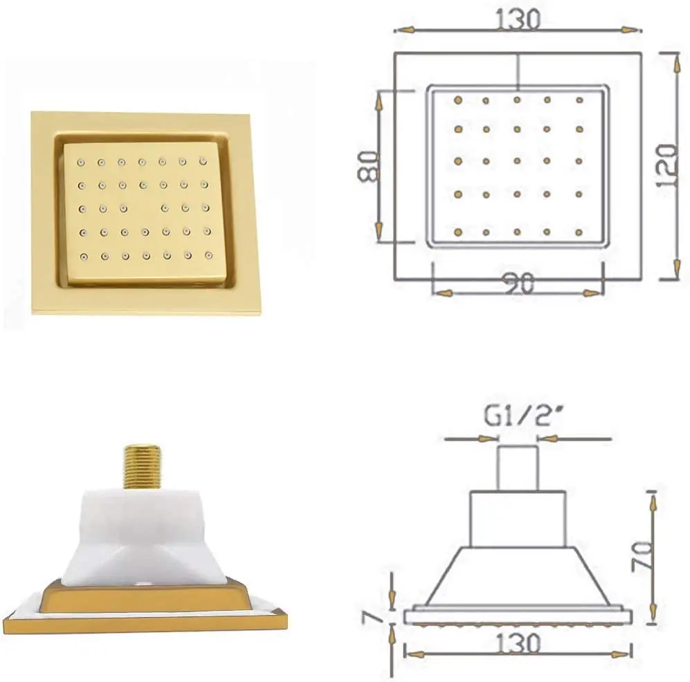 Thermostatic Full Body Shower System with High-Pressure Handheld Sprayer Brushed Gold Adjustable Large Body Jet
