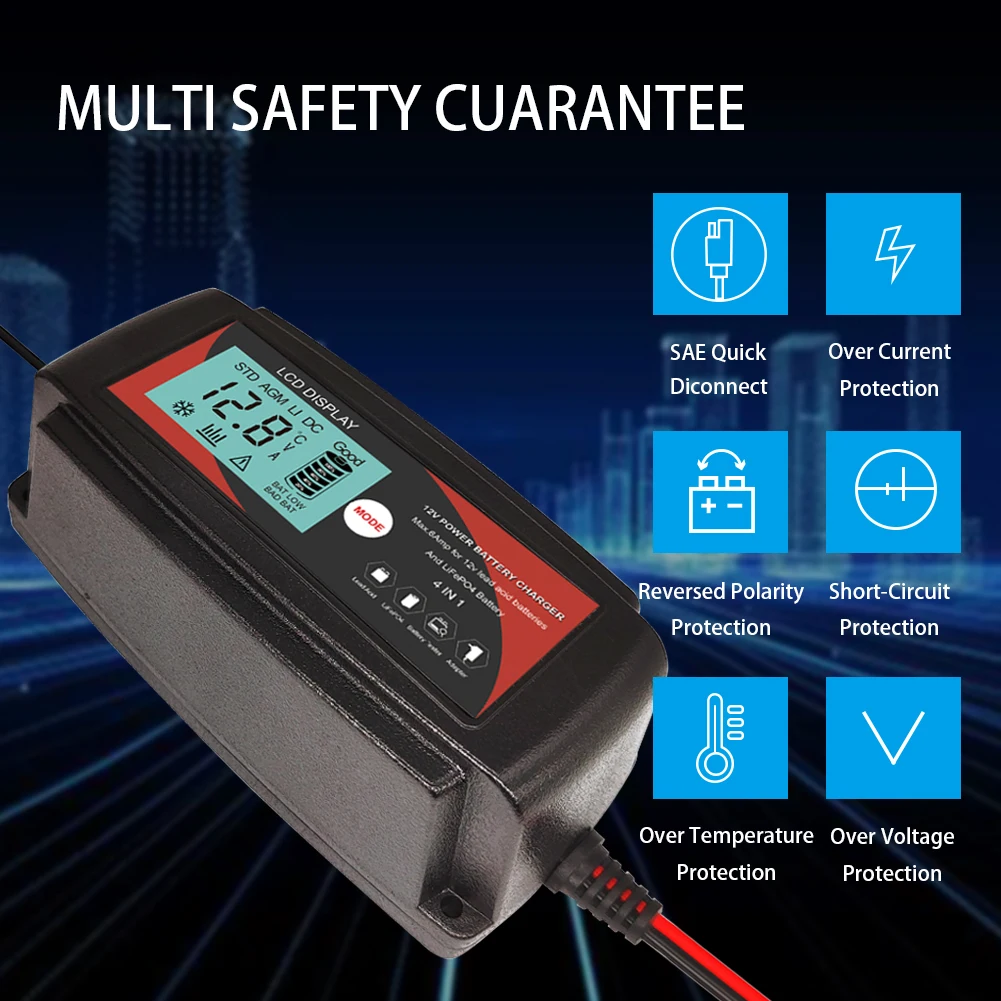 EVERPOWER 100W LCD Display 12V battery charger LiFePO4 Batteries Charger Lead Acid Battery Charger