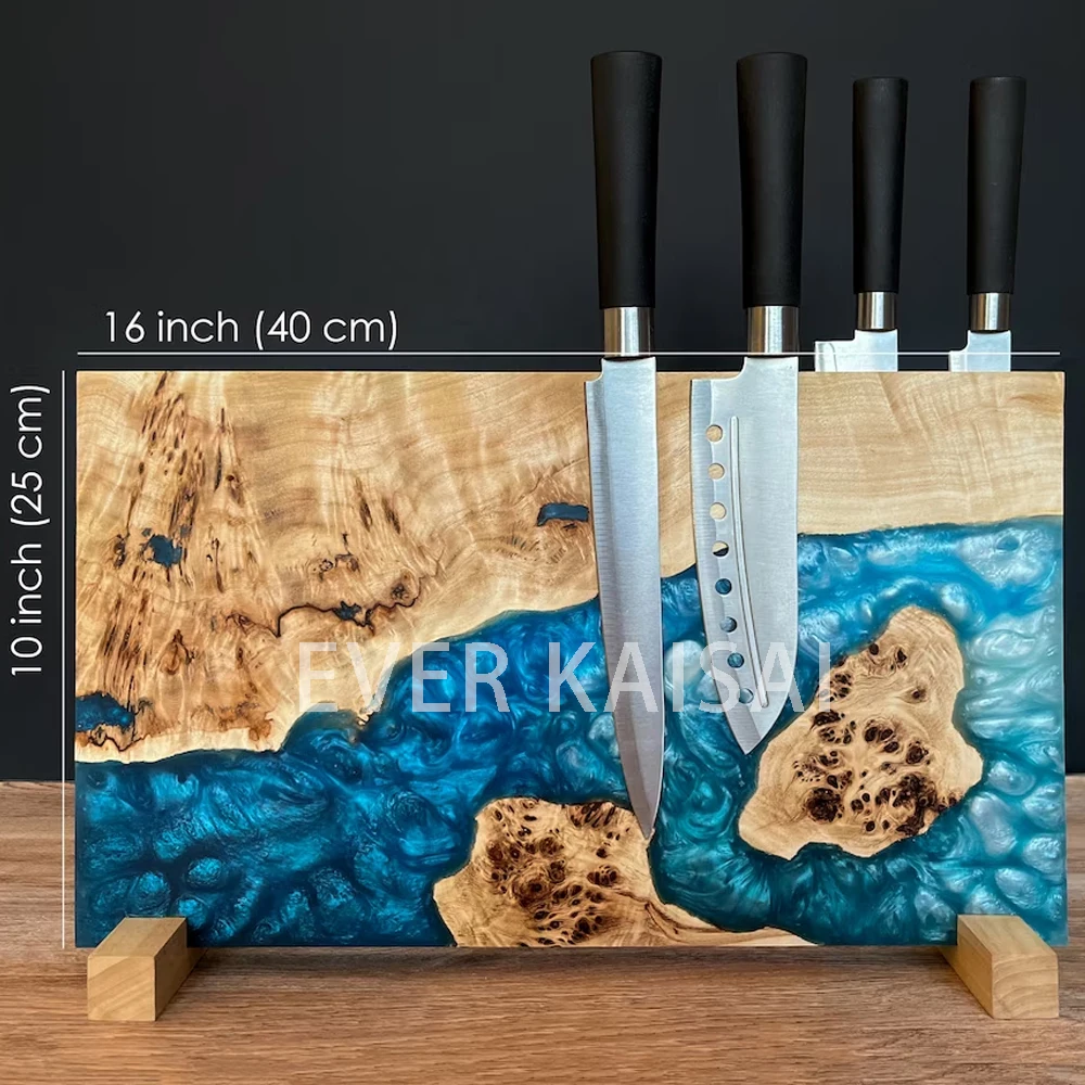 Wood and Epoxy Resin Magnetic Knife Block with Strong Magnets, Olive wood resin knife block with holder