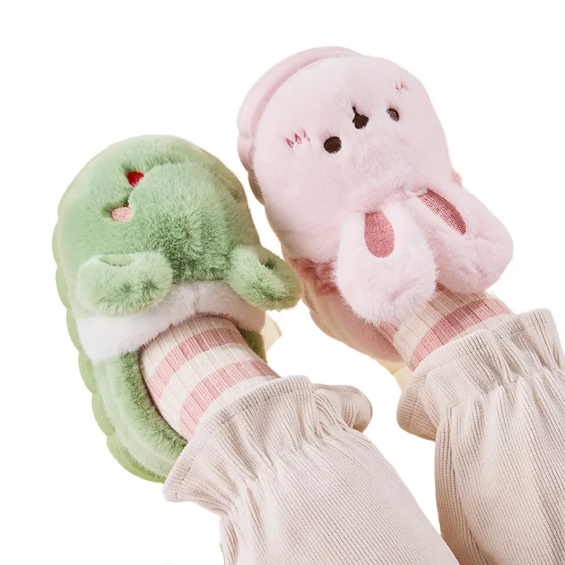 Top selling kids winter cute slippers boys girls fluffy cartoon slippers with 3d shape design