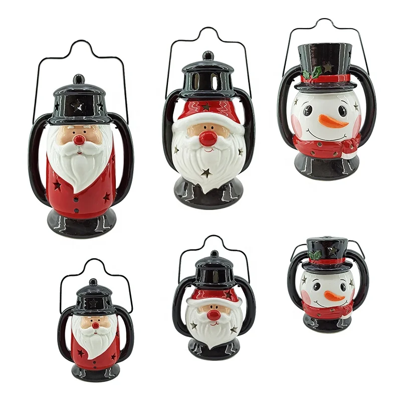 2021 New Christmas Lantern Ceramic Snowman Lantern with LED color-changing lights