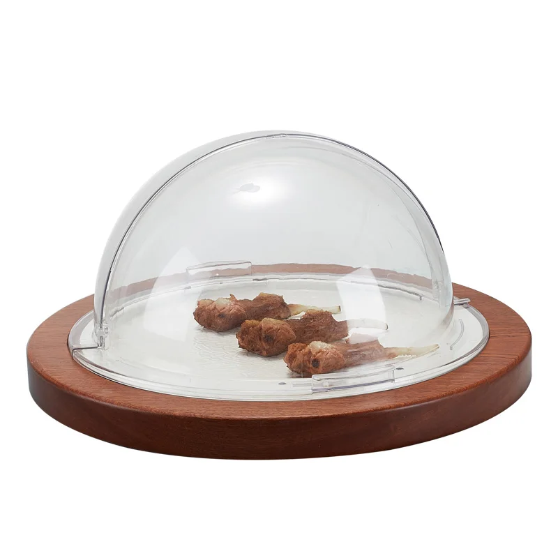 Restaurant Buffet Catering Cake Display Acrylic Cover Wooden Bases Cake Stand with Dome Carton Box OEM 5 Piece Multiple Models