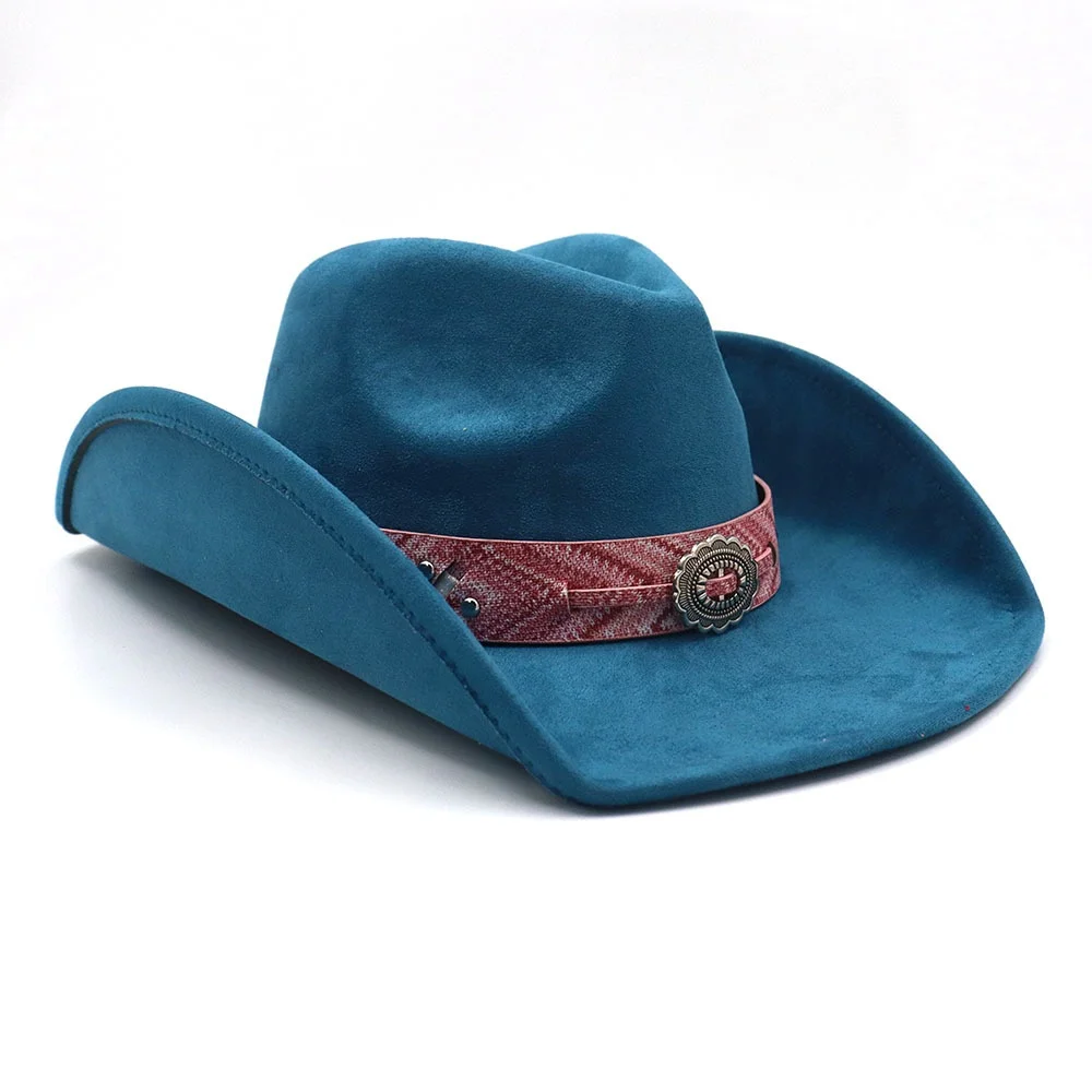 Unisex New Western Suede Hat Fedora Large Border Ethnic Style Cowboy Hat for Adults Casual Scene Applicable