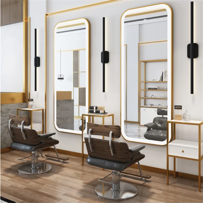 Big Rectangle Led Salon Mirror Station Beauty Hair Wall Mounted Mirrors