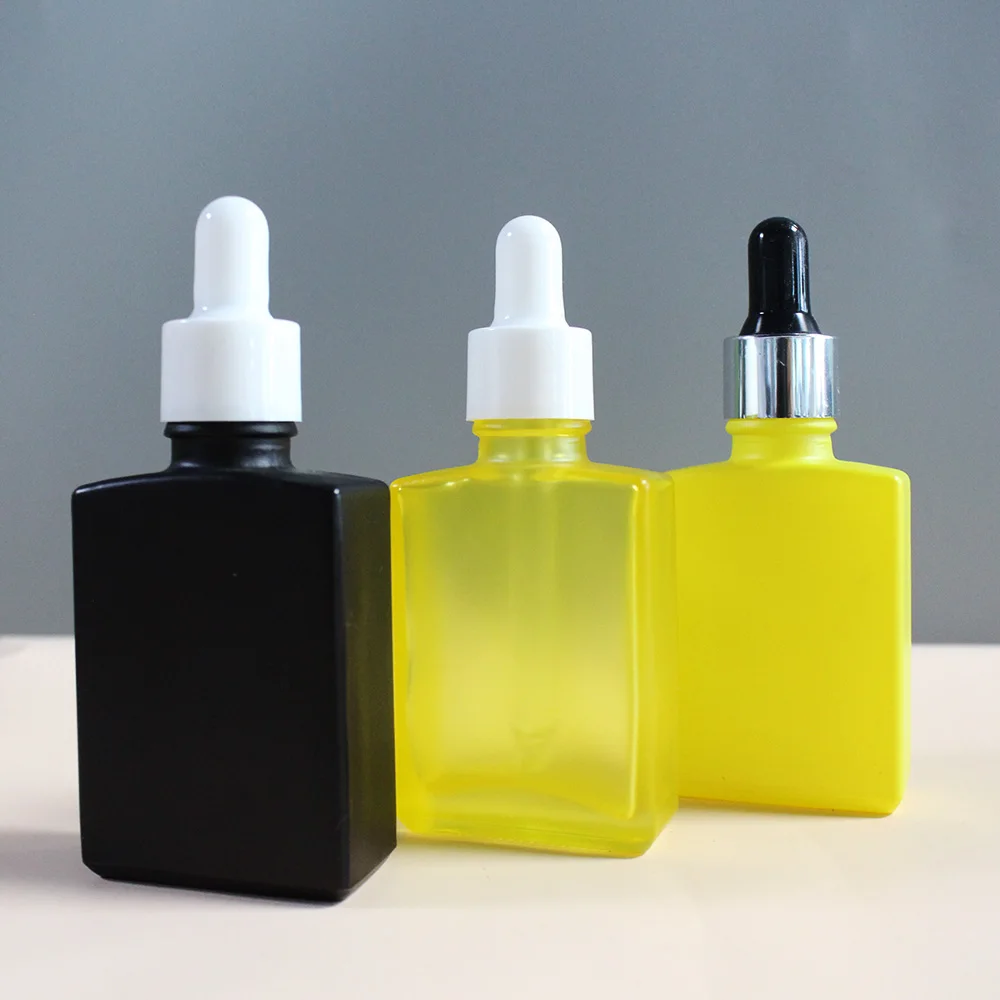 High-end Square Glass Hair Skincare Serum Bottle 15ml 30ml 50ml 100ml Rectangle Glass Dropper Bottle For Cosmetic Essential Oil