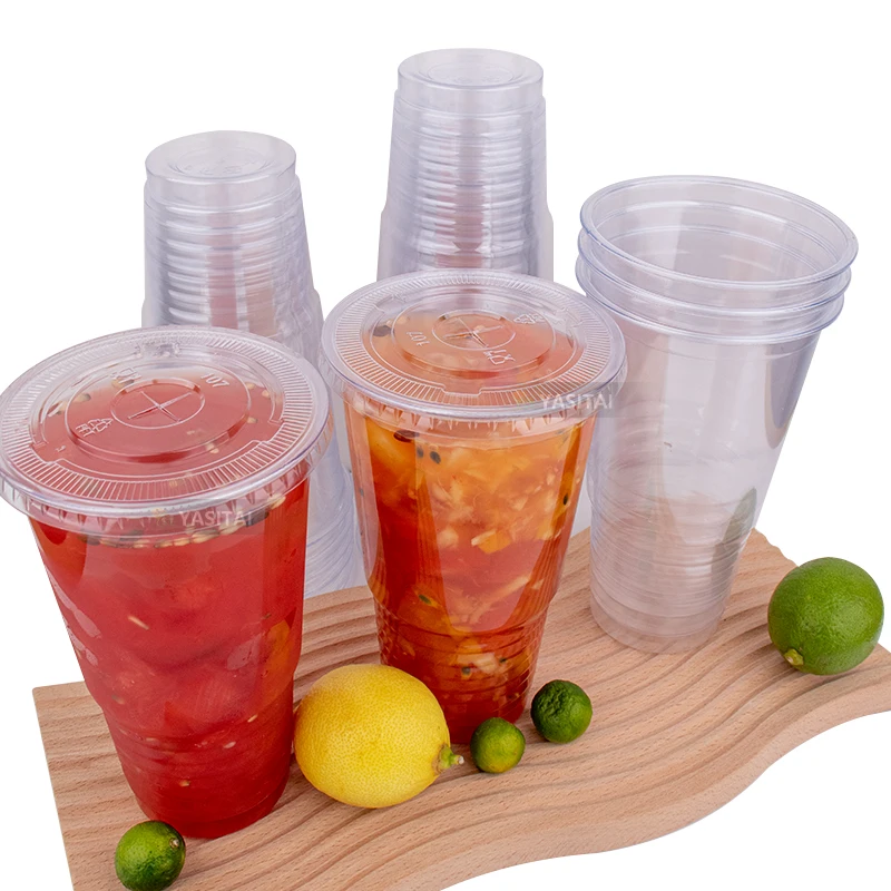 Disposable 32 oz Clear PET Plastic Cup With Flat Lid