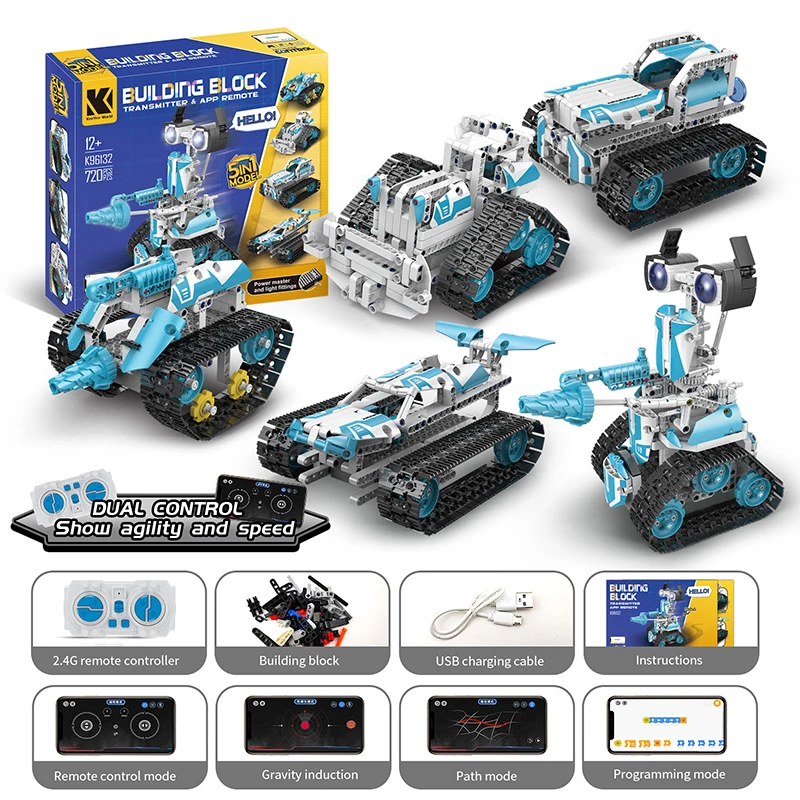 5-in-1 Remote Control APP Programmable Robot Electronic Toys DIY Building Science Educational Kit STEM Robot for Kids