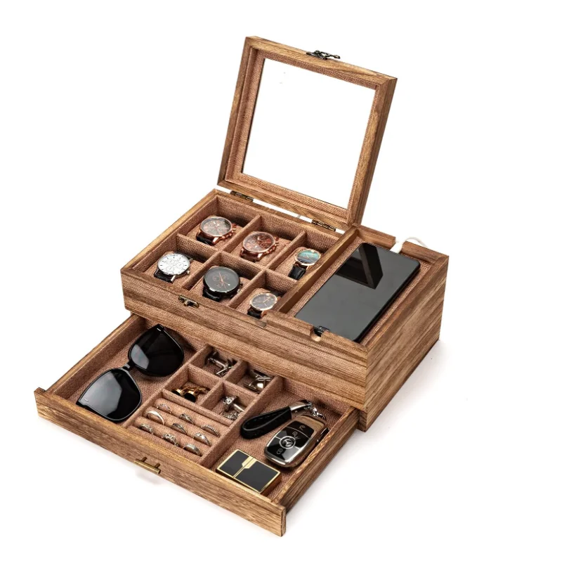 Solid Wood Jewelry Packaging Box 6 Slot Wooden Watch Case for Men Display Storage Watch