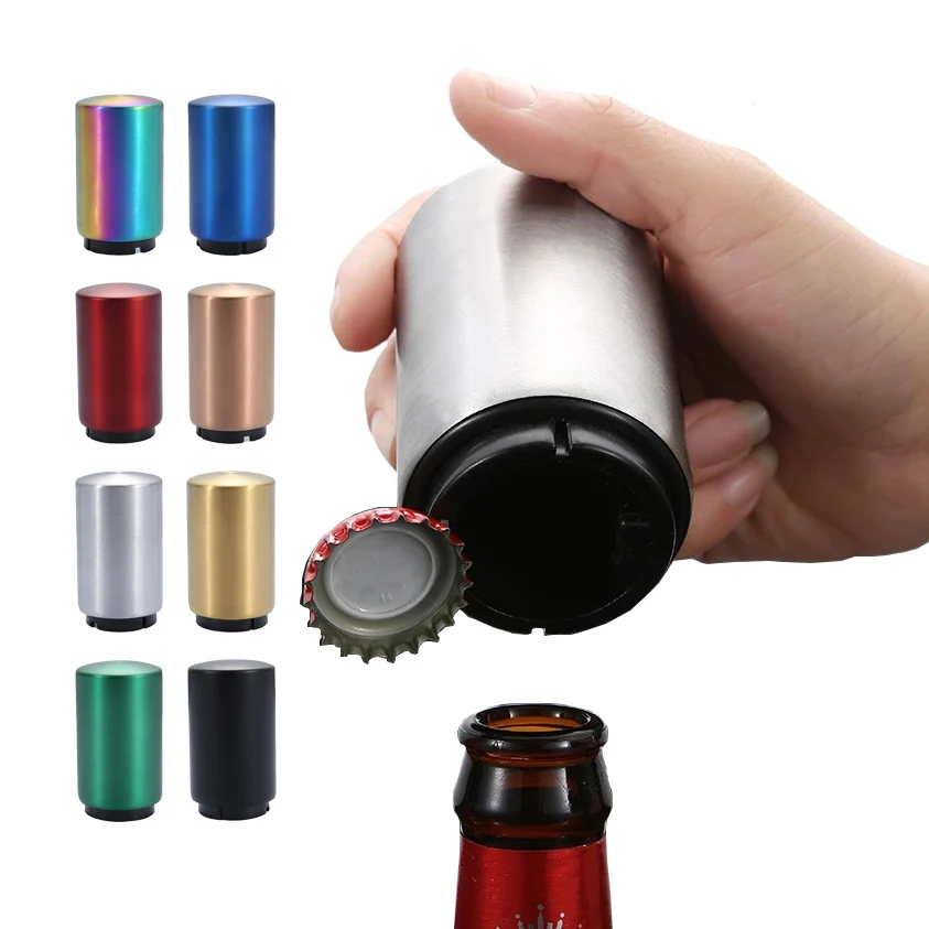 High Quality Automatic Magnet Beer Bottle Opener Stainless Steel Push Down Openers Wine Beer Soda Cap Openers