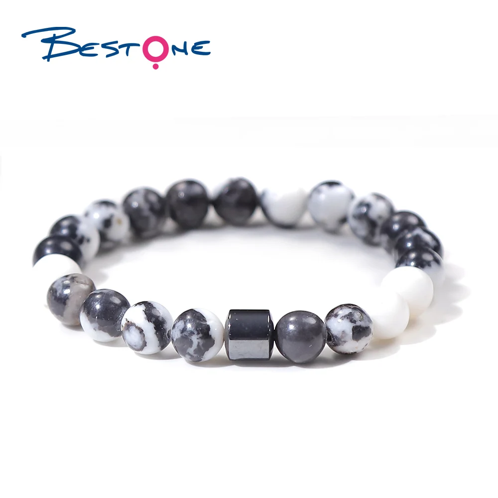 Bestone Luxury Precious Stone Bracelet Crystals Healing Real Natural Amethyst Stones Beaded Bracelet Men Women Bangle Jewelry