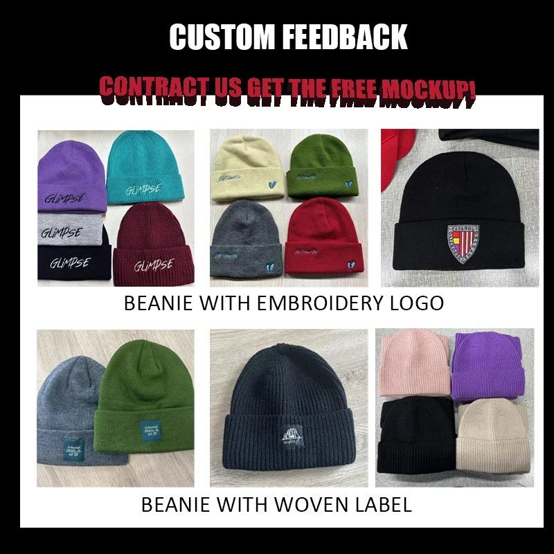 Streetwear Winter Skull Cap Custom Embroidery Acrylic Knit Beanie Hats Cuff Distressed Beanie for Men  Women