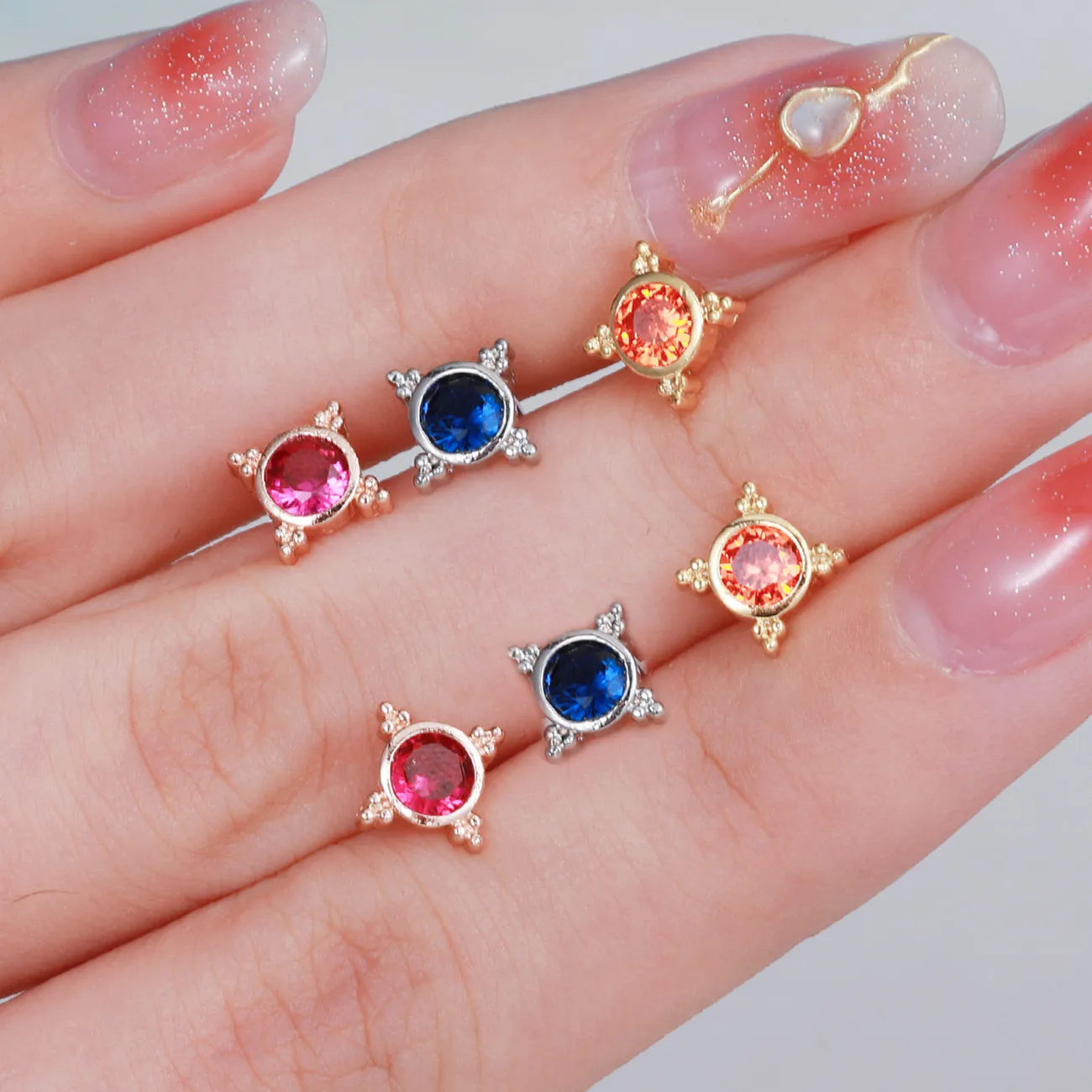 High-End Colorful Zircon Ear Bone Stud 18K Gold Plated Rod Piercing Ear Accessories Screw Ball  Brass Earring Stud For Women