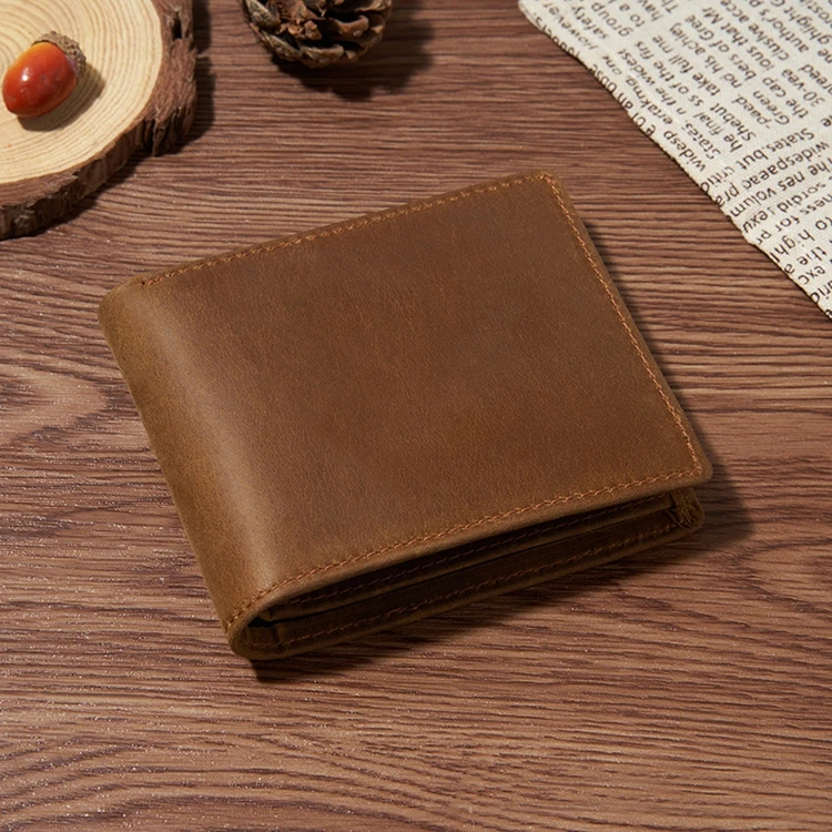 New Arrival Bifold Genuine Leather Card Holder Wallet Luxury Vintage Style Crazy Horse Real Leather Men Wallet For Rfid