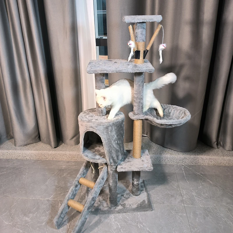 Eco-Friendly Wooden Cats Climbing Tree Sisal Scratching Post Nest Trunk Cat Apartment Scratch Tower Flower Design