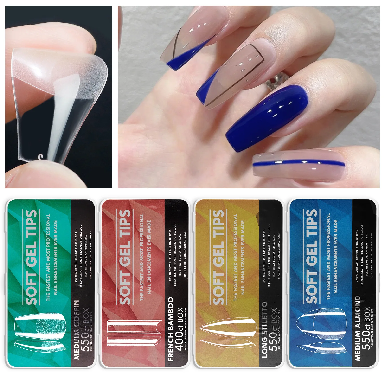 Hot Box nail tips ultra-thin seamless frosted long water drops almond carving free grinding artificial false nails
