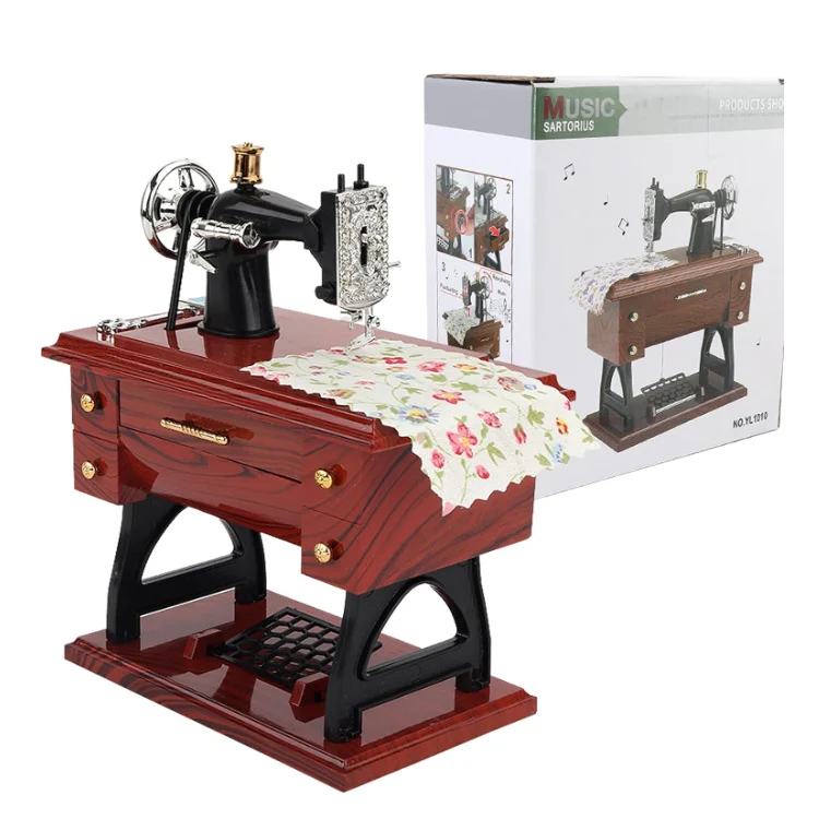 Vintage Sewing Machine Music Box European Classical Treadle Sewing Machine Table Desk Mechanical for Home Decor Birthday Gift