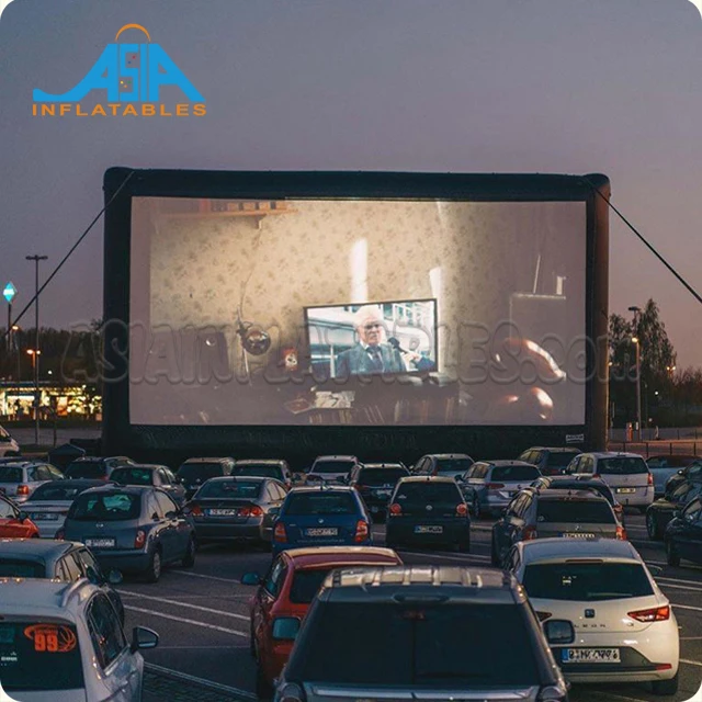 Outdoor inflatable movie screen with cinema projector, drive in movie screen for sale