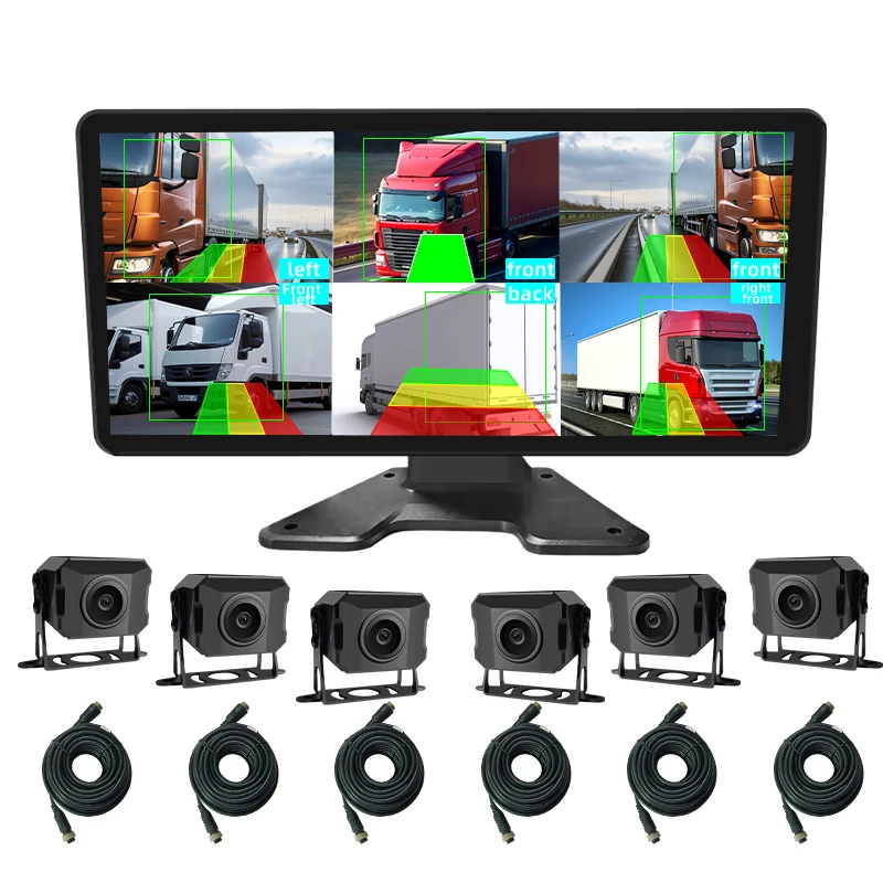 10.36Inch IPS 6Channel LCD Touch Display Screen Truck BSD Blind Spot AHD AI Truck Bus Monitoring with ADAS Voice Alarm system