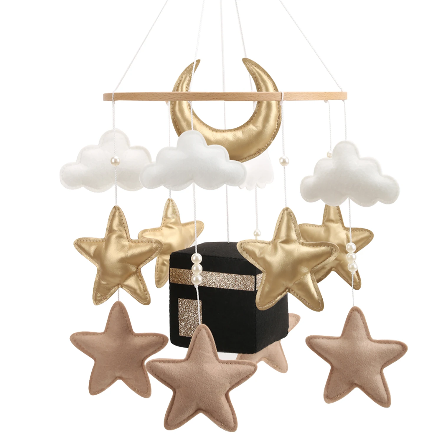 Muslim baby mobile felt moon and star cube Kaaba Islamic cot mobile Quran crib mobile
