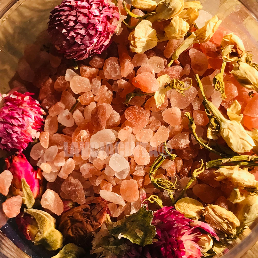 Rose Lavender Straw Flower Private Label Spa Relax Bath Salt Epsom Salt Foot Soak Bath Scrub Body Skincare
