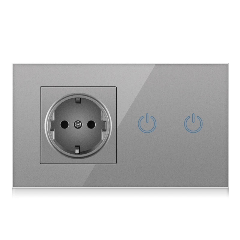 NOVSKI  luxury  glass panel Germany single power wall sockets with 2 touch switches
