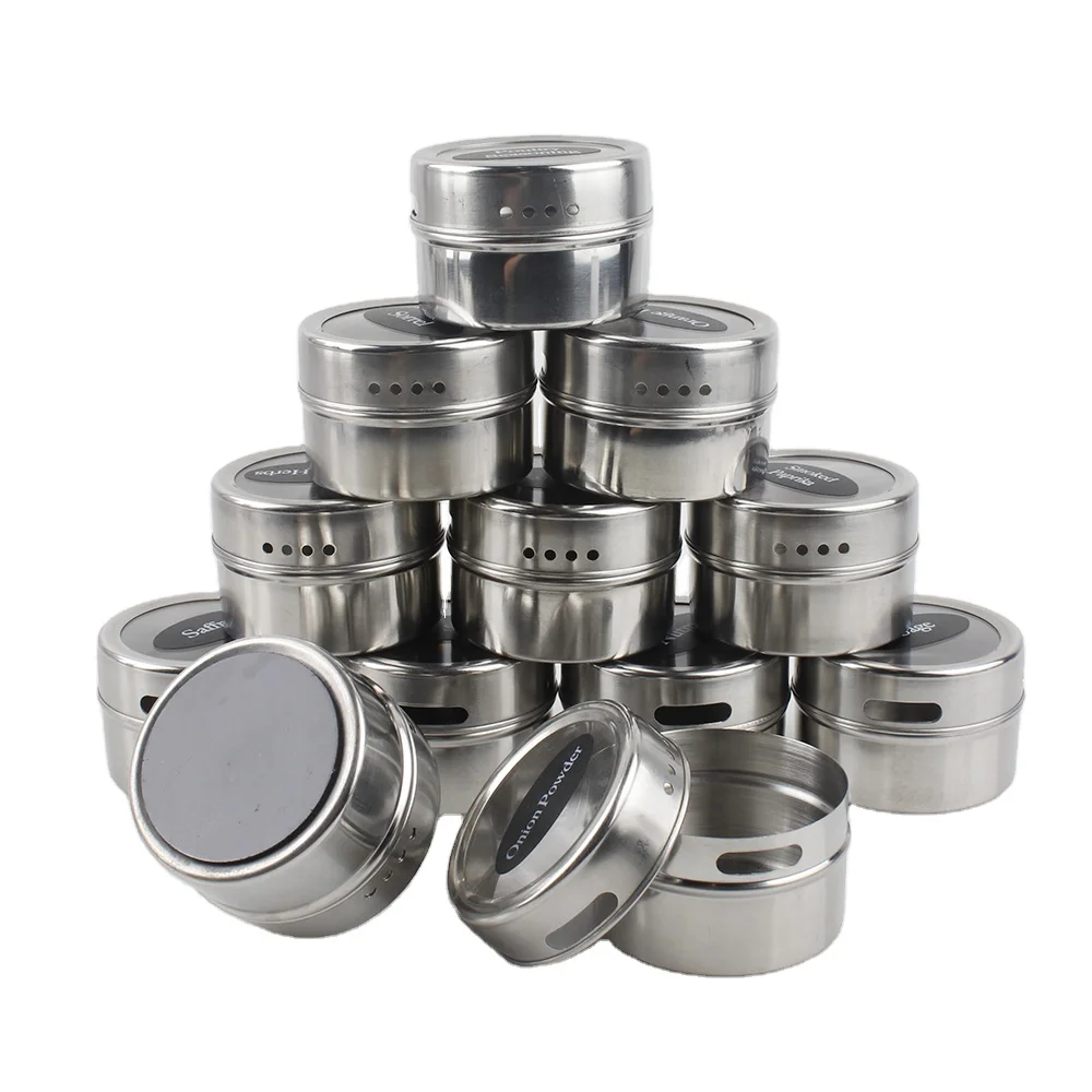 Магнитные банки для специй из нержавеющей стали со стойкой, крышка для фильтра