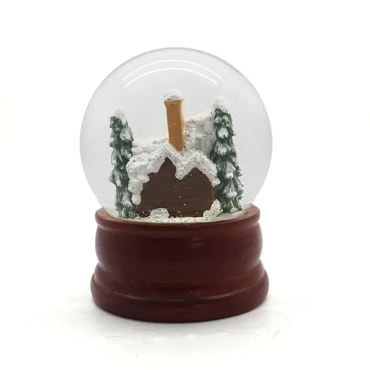 Custom resin crafts Christmas Cottage Snowball Wood base factory wholesale water globes Christmas ornaments souvenir gift